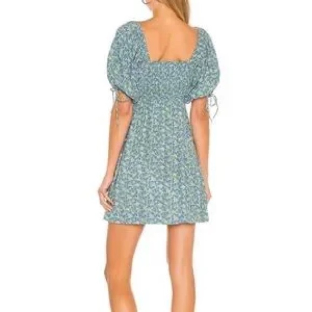 Faithfull the Brand Floral Blue Puff Sleeve Dress, Size Large - Picture 2 of 4